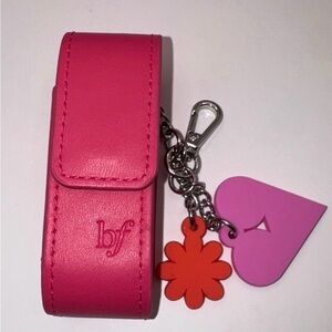 Benefit Cosmetics Pink Leather Keychain Holder with Charms